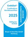 Am 1. Oktober wurden wir zum 15. Mal in Folge mit "Ausgezeichnet" von der Creditreform bewertet.

Hier lesen Sie, was das für Sie als Bauherr bedeutet!